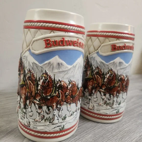 Vintage Budweiser Clydesdale Stein Limited Edition 1985 Set of 2 Ceramic Classic - Picture 1 of 9